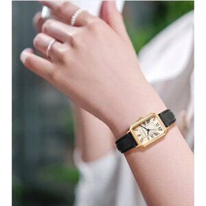 Chic Vintage Square Roman Numeral Quartz Watch Black Strap